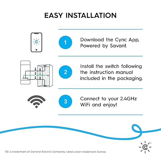 GE CYNC Smart Light Switch, Toggle Switch Style, No Neutral Wire Required, Bluetooth and 2.4 GHz WiFi 3-Wire Switch, Works with Amazon Alexa and Google Home, White (1 Pack)