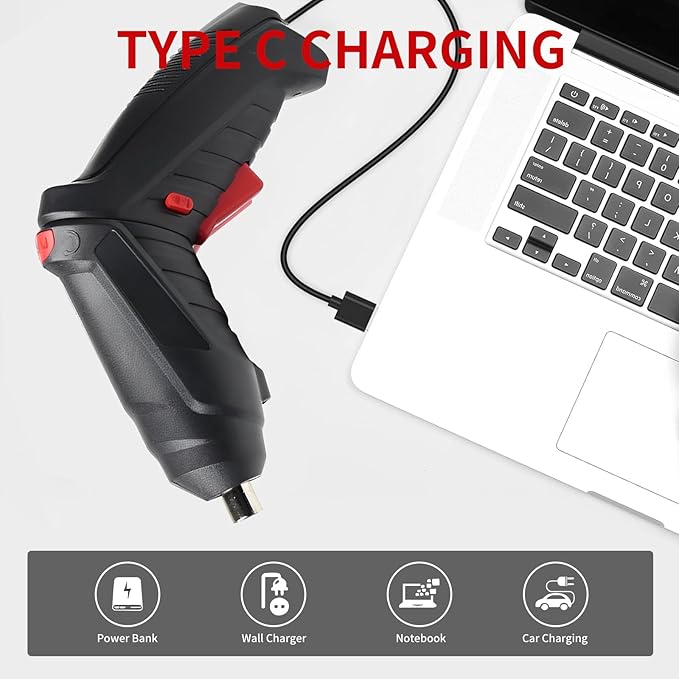 Cordless Electric Screwdriver, 4.2V Rechargeable with 47-Piece Bit Set, 3.5Nm Power, 2-Position Handle, LED Light