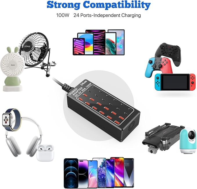 USB Charger Station, C Charging Block, 100W (20A) 24 Port Multiple USBCharger Desktop Wall Charger Hub 12 USB A 12 USB C Compatible for Apple iPhone, iPad, Samsung Galaxy, Laptop, Pixel, Phones