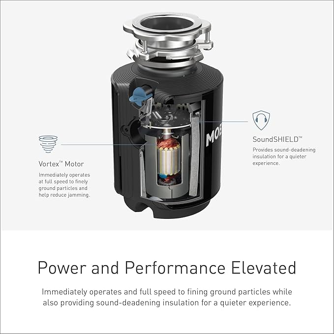 Moen Host Series Garbage Disposal for Kitchen Sink with Power Cord, Control Activation, Sound Reduction, GXB75C