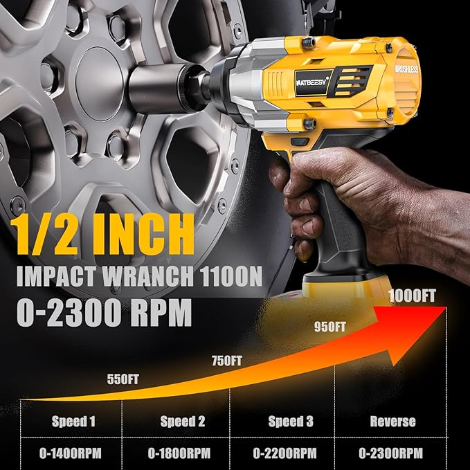 Impact Wrench Compatible with DeWalt 20V MAX Battery: 1/2 Inch Hog Ring Impact Driver High Torque - 1360N.m/1000Ft-lbs Cordless Impact Gun - Brushless Motor with LED Light - Tool Only