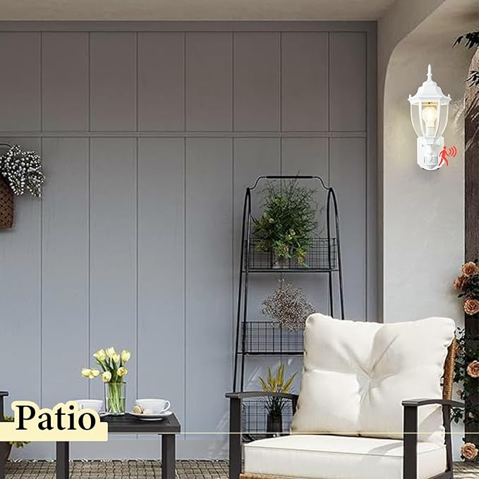 Porch Lights Outdoor Motion Sensor Wall Sconce Anti-Rust Aluminum, Exterior Outdoor Wall Lights Dusk to Dawn Porch Light Fixture Wall Mount for House Outside Patio White