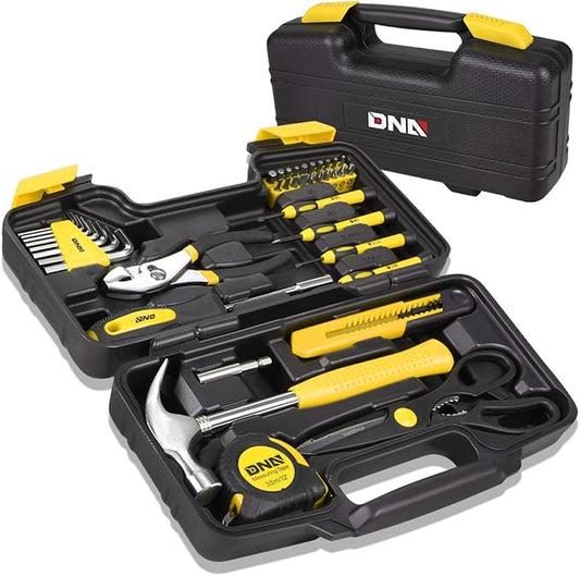 DNA MOTORING 39-Piece Household Tool Set General Repair Small Hand Tool Kit Storage Case for Home Garage Office College Dormitory Use, Yellow, TOOLS-00007