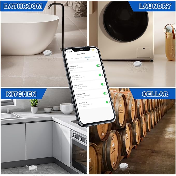 Water Leak Detectors for Home, 2Pcs WD71, 120dB Adjustable Water Leak Alarm for WiFi Gateway/Hub(Gateway Not Included), Wireless Water Sensor Alarms for Kitchen, Bathroom, Laundry and Basement