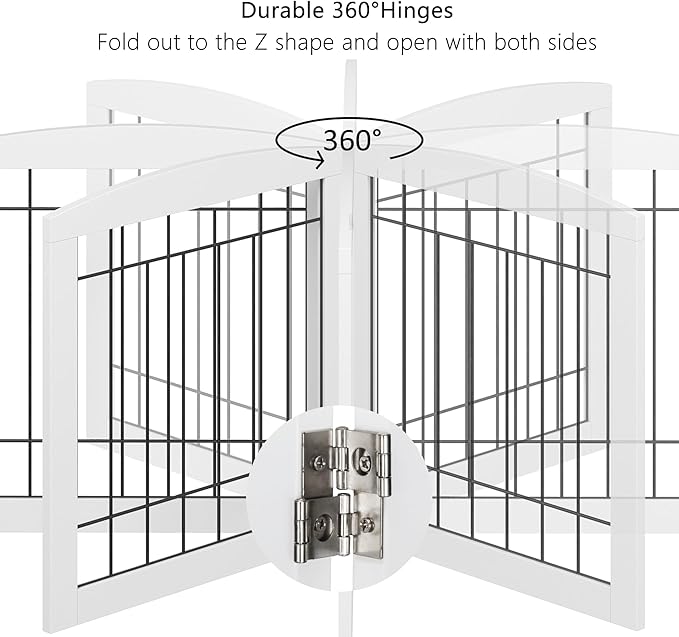 PAWLAND Dog Gate for The Doorways House Stairs Foldable Freestanding Indoor Pet Gate for Dogs Wooden Puppy Safety Fence 80" Wide 24" Height 4 Panels White
