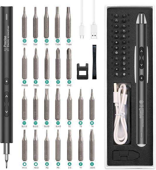 ORIA Electric Screwdriver Set, 28 in 1 Cordless Electric Screwdriver with 24 Bits, Type-C Charging, LED Lights for Smartphones, Computer, Black
