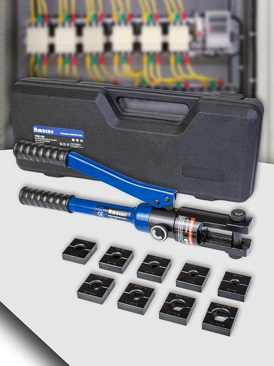 AMZCNC 12 Ton Hydraulic Crimping Tool with 9 Standard American Dies, Crimps 8AWG to 4/0 AWG, Hardened Steel Construction with Oxidized Surface for Durability(Standard US 8AWG to 4/0AWG)