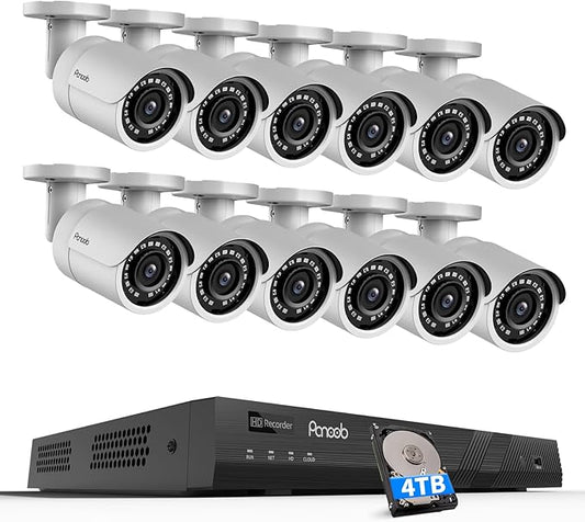 16 Channel Security Camera System, 4K 16CH PoE NVR 4TB HDD, 12PCS 8MP Wired Outdoor Home Surveillance IP PoE Cameras w/AI Human Vehicle Detection, Remote Playback Built-in Mic, PB37F1216-8M