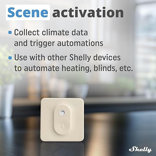 Shelly Blu H&T Ivory | Bluetooth Smart Temperature & Humidity Sensor with Remote App Control & Monitoring | Splash and dust-Proof | Smart Scenes | Notification Alerts | Free Data Storage Export