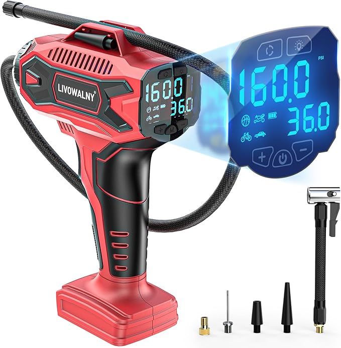 Tire Inflator Air Compressor Compatible with Milwaukee for M18 Battery, LIVOWALNY 160PSI Cordless Portable Electric Air Pump with Digital Pressure Gauge for Car Motorcycles Bike Ball Auto(No Battery)