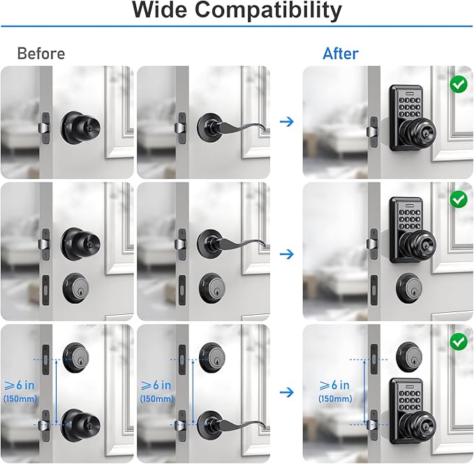 Wi-Fi Smart Keyless Entry Door Lock with Knob, Keypad Door Lock with Handle, Smart Locks for Front Door, Door Knob with Code, No Hub Required, APP Remote Control