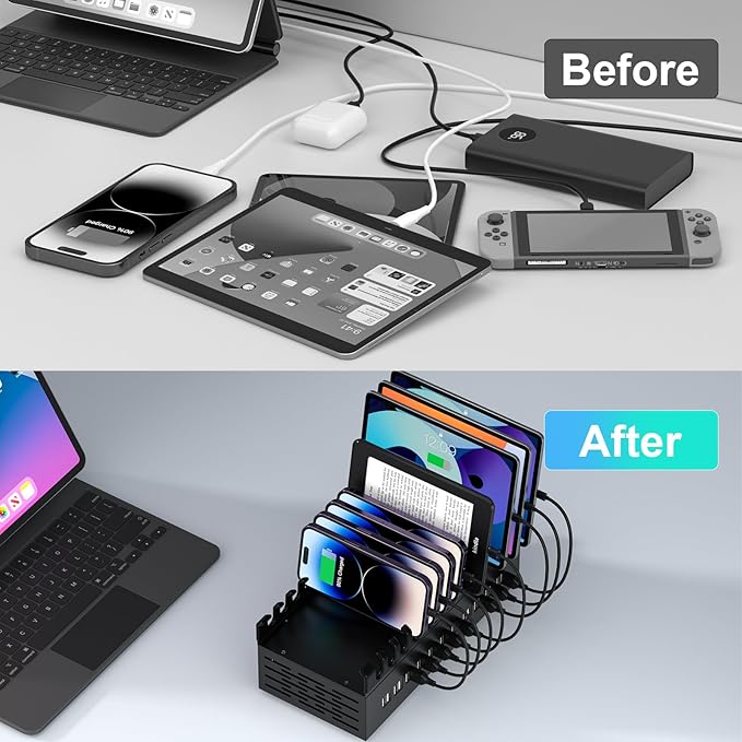 300W USB Charging Station, ALI SEA 22 Port USB Fast Charging Station for Multiple Devices, Multi Charger Station Organizer Compatible with Cellphone, Tablet, Kindle, iPad and More