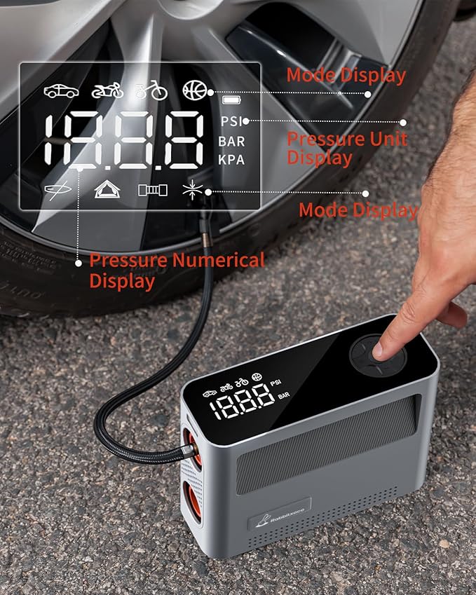 Paddle Board Pump 10 Pump Modes SUP Air Pump 500L Airflow/min Tire Inflator Portable Air Compressor 4X Speeds Electric Air Pump Suitable All Model Tires, Tents, SUP, Air Mattess, Kayak