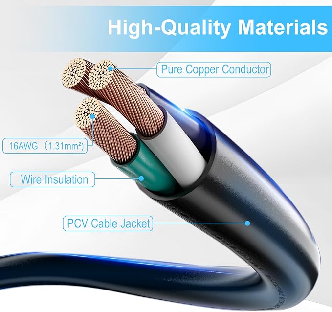 Short Power Extension Cord,16AWG/13A,Outlet Saver, 3 Prong Male Plug to Female Socket Heavy Duty Power Extension Cable (3.3FT/1M)