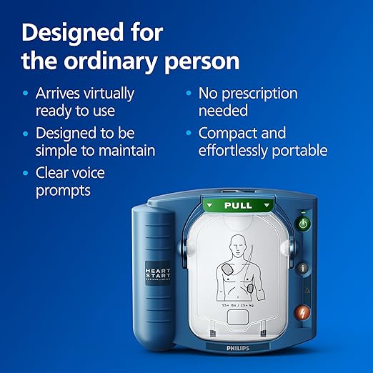 Philips HeartStart OnSite AED Defibrillator with Portable Emergency Medical Kit, CPR Guidance and Voice Prompts, with Slim Carry Case, M5066A-C02