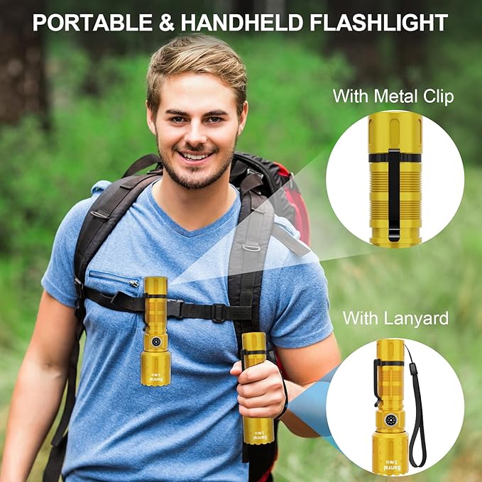 Flashlights High Lumens Rechargeable, Super Bright Long Range Small Powerful Flashlight, 6 Modes LED Tactical Pocket Waterproof Flash Light for Camping (2, Black/Gold)