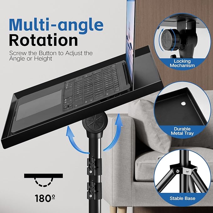 Projector Stand, 33LB Load Bearing & 22-55" Height Adjustable, for Projector/Laptop/DJ Gear, Outdoor/Office/Studio - Stable Base (Black)
