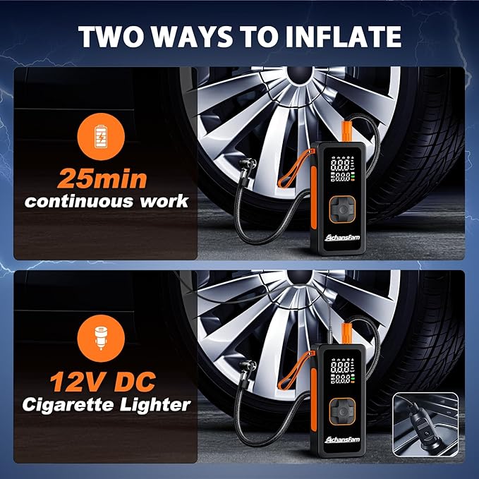 P9 Tire Inflator Portable Air Compressor, 150 PSI Cordless Bike Pump, Air Pump with LED Light Digital Pressure Gauge, Auto Shut-Off, for Car, Motorcycle, Bicycle, Balls, Car Accessories