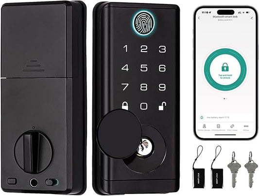 Smart Lock for Front Door - 5-in-1 Keyless Entry Deadbolt with Fingerprint, Touchscreen Keypad & App Control,Waterproof Door Lock for Home Office Airbnbs