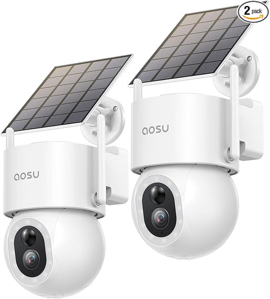 AOSU Solar Security Cameras Wireless Outdoor - 3K 5MP Home Security Camera, 360° Panoramic View, 400-Lumen Floodlight Camera, Color Night Vision, WiFi Cameras, Auto Tracking, AI Human Detection,2 Pack