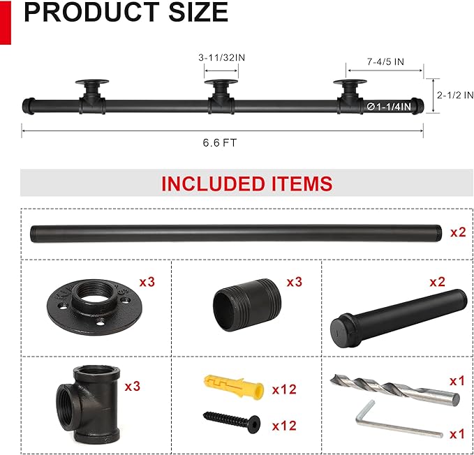 SCIEO Stair Railing Indoor, 6.6FT Staircase Handrail Wall Mount Hand Rail for Indoor & Outdoor Steps, Industrial Pipe Stair Handrails Grab Bar Metal Galvanized Steel Hand Railing for Stairs Steps