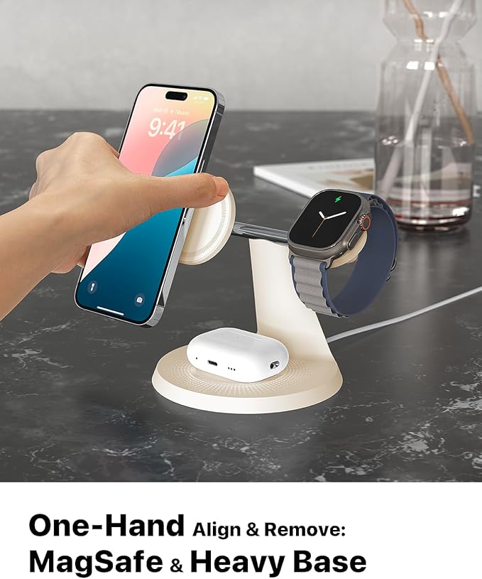 3 in 1 Wireless Charging Station for Apple Device: Fast Charging Station for iPhone and Watch with MagSafe, Stable Charger Stand for iPhone 12-16 & iWatch & AirPods