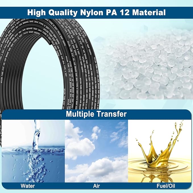 50FT 5/32 DOT Air Line SAE J844 PA12 Nylon Air Hose with Cutter 5/32” OD Pneumatic Tubing DOT Approved 5/32 Air Brake Line for Air Suspension Kit Truck Brake System & Fluid Transfer 15.5m
