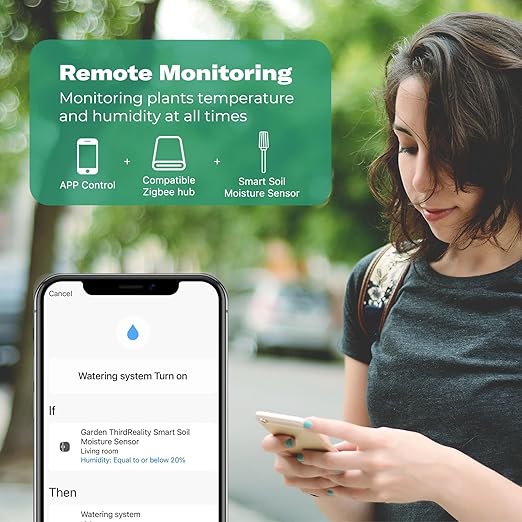 THIRDREALITY Smart Soil Moisture Sensor 3Pack,Zigbee hub Needed,Capacitive Probe,Moisture/Temperature Meter for Garden Planting,Compatible with Homey,Hubitat, SmartThings,Home Assistant