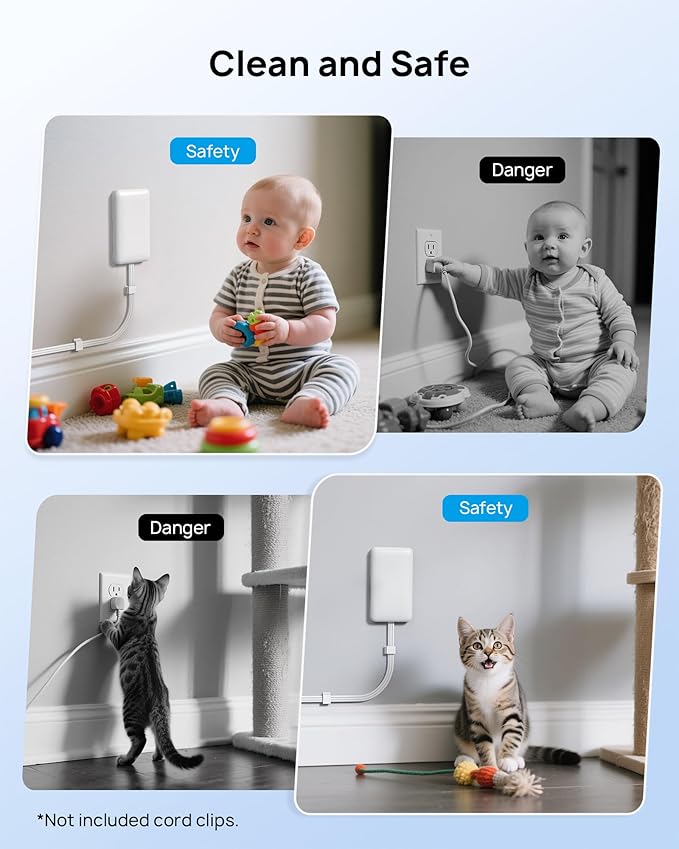 TROND Flat Plug Power Strip with Outlet Cover - 6ft Extension Cord with Multiple Outlets and 4 USB Ports, Mountable Surge Protector Outlet Concealer, Kitchen Home Improvement for Hide Messy, White