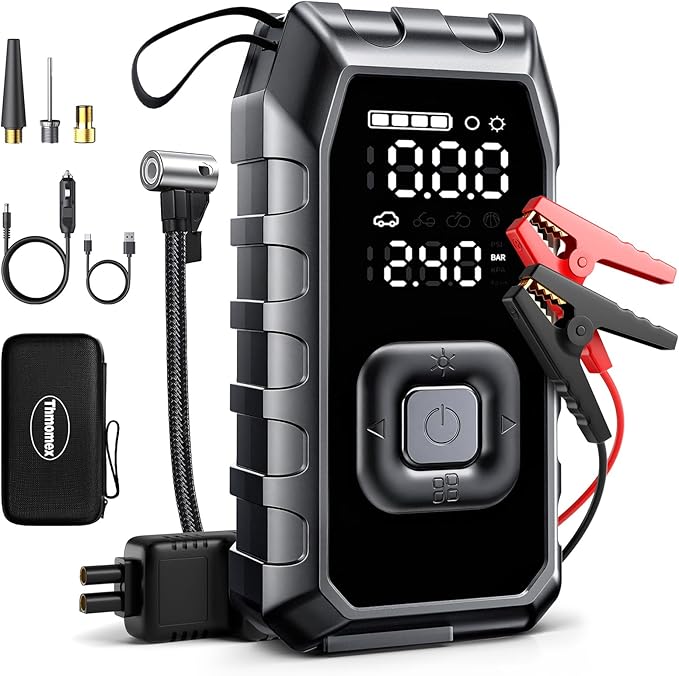 Portable Jump Pack with Air Compressor,65W Fast Charge 180PSI Cordless Electric Tire Inflator with Digital Pressure Gauge,Jump Starter Auto-Off for Car Bicycle Inflatable,Battery Booster with Light