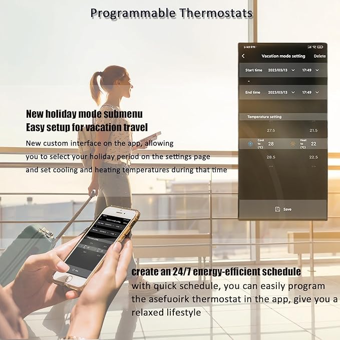 Smart Thermostats for Home, Digital Thermostat with App, WiFi Thermostats for Home Heat Pumps, Cooling Heating & Auto, Includes C-Wire Adapter, LCD Screen/Voice Control/Weather/Energy Saving