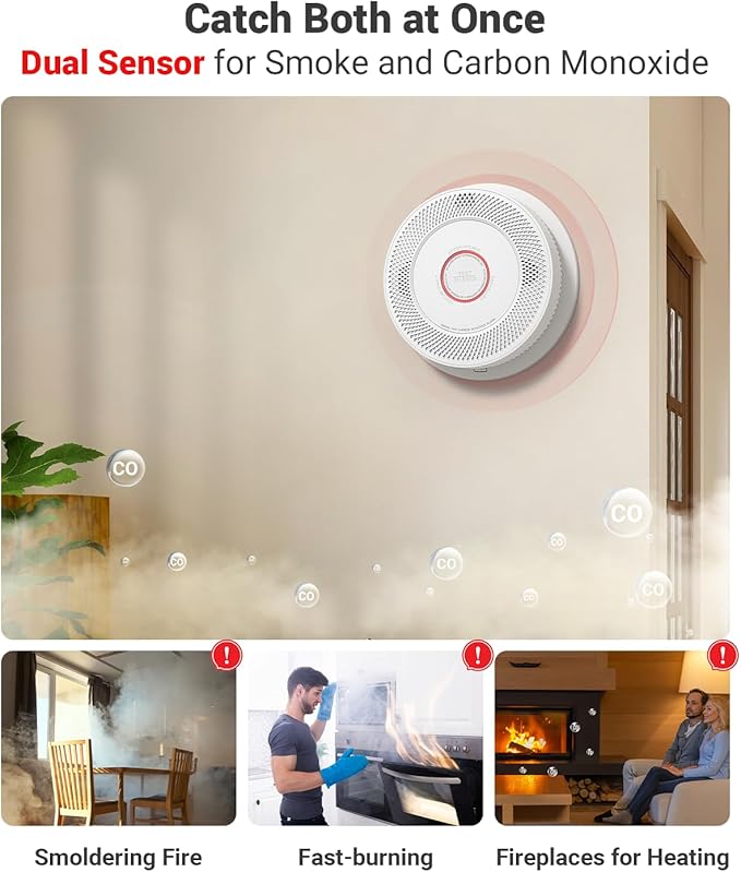 Ecoey Hardwired Smoke and Carbon Monoxide Detector, Hardwired Interconnected Fire Alarms Carbon Monoxide Alarms with Replaceable AA Battery Backup, 2-in-1 Smoke and CO Detector, A8612B-6AR, 5 Packs