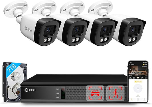 5MP Security Camera System, AI Human/Vehicle Detection, Color Night Vision, Wired 8CH NVR with 4pcs PoE IP Cameras, 24/7 Recording Surveillance for Home Security, Remote Access(Built-in 2TB HDD)