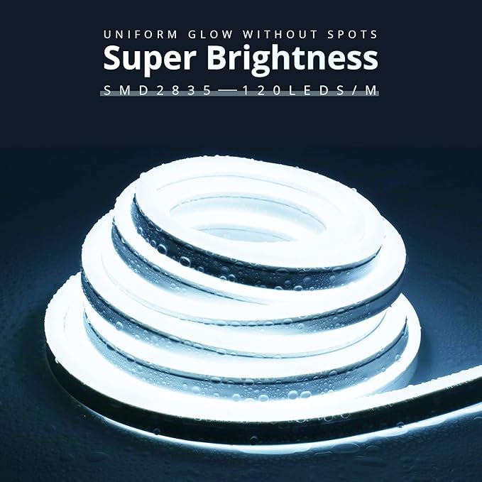 16.4FT Neon Lights Daylight, LED Flexible Linkable Waterproof Rope Strip Lights Nature White for DIY Sign Living Gaming Room Bedroom Bars Wall Party Wedding Christmas Indoor Outdoor Décor