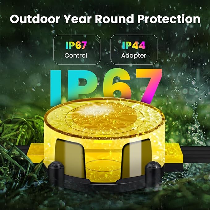 Outdoor Ground Lights and String Lights for Outside, 24V Garden Decorative Lights with Bluetooth Music & Dual Control, Waterproof IP67 RGBCCT Landscape Lighting for Patio Yard (50FT)