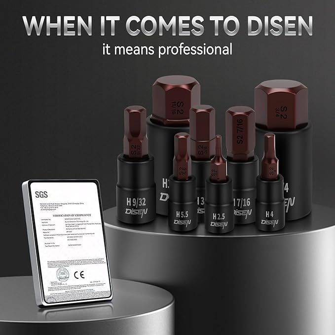 DISEN 32-Piece HEX Bit Socket Set, SAE & Metric Allen Wrench Socket Set with Enhanced Storage Case, Premium Heat Treated Chrome Vanadium Steel & S2 Alloy Steel