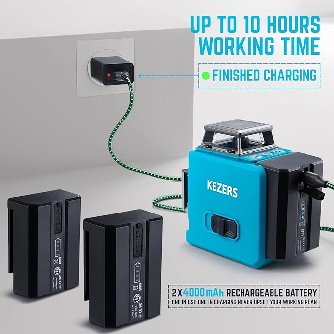 KEZERS Laser Level with Tripod,3 x 360 Self Leveling Laser Leveler tool for Picture Hanging,Construction,Remote Controller,Rechargeable Battery,Carry Pouch Included