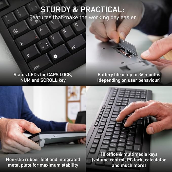 Cherry Stream Comfort Desktop Wireless Keyboard and Mouse | USB SX Scissors Mechanism | Whisper-Quiet Silent | Keystroke (Black, Desktop Combo)