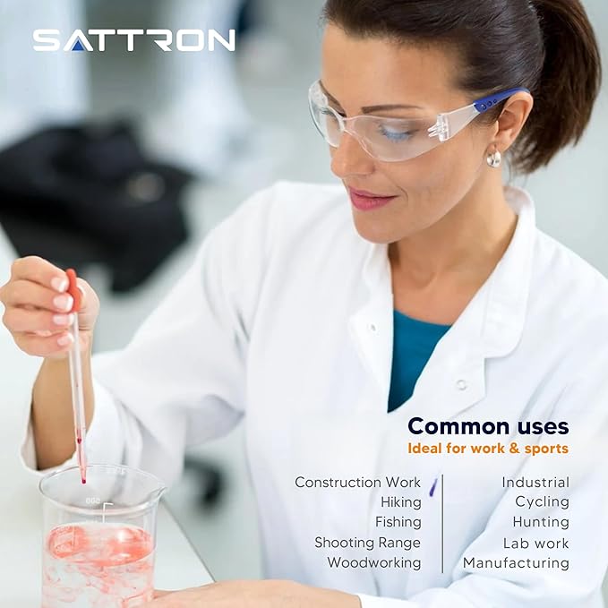 Clear Safety Glasses 24 Pack, Polycarbonate Lens with Rubber Temples, Safety Goggles Anti-Scratch Impact Resistant, Eye Protection for Work Lab Construction, Clear Lens/Blue Frame