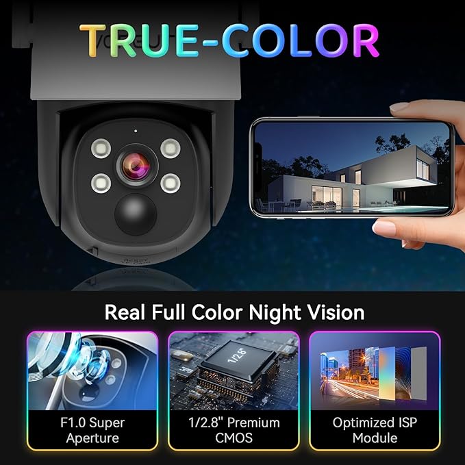 Solar Cameras Wireless Outdoor with 10'' Monitor, 4pcs 2K 3MP Solar Powered Home Security Cameras, Full Color Night Vision, 360° Pan Tilt, Human Detection, 2.4G/5G WiFi 10CH NVR with 500G HDD