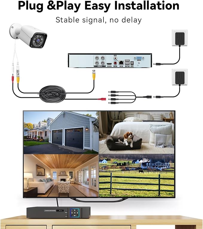 Wired Security Camera System Outdoor, 4CH 5MP Lite AHD DVR with 500G Hard Drive, 4 x 3MP Wired CCTV Camera, Indoor/Outdoor Surveillance DVR Kit with Human Detection, Night Vision