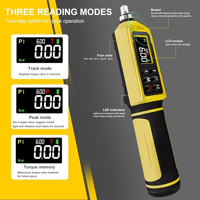 Digital Torque Screwdriver Set, 0.8-53.1 in-lbs/0.09-6 Nm, 45 PCS 1/4" Inch Pound Torque Wrench Screwdriver with Buzzer, LED Indicator & Vibration, 9 Preset Modes, ±2% Accuracy for Precision Work