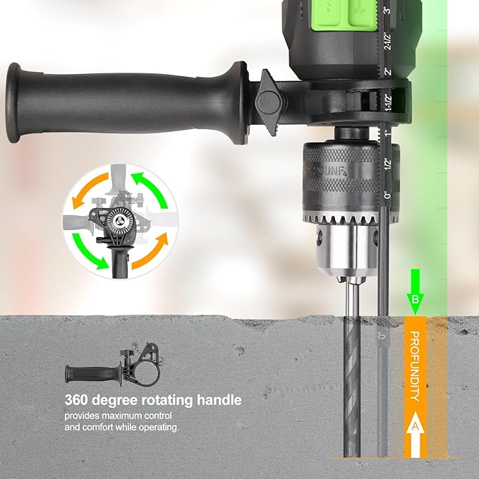 GALAX PRO 4.5Amp 0-3000RPM Corded Hammer Drill, 5pcs Bit, Hammer and Drill 2 Functions in 1 with 12 Variable Speed, 1/2 Inch Keyed Metal Chuck, 360°Rotating Handle