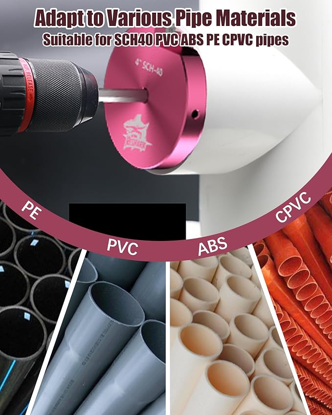 4 Pcs PVC Pipe Reamer Kit, PVC Fitting Saver Plastic Pipe Fitting Reamer Socket Saver Plumbing Tool Includes 1 1/2'', 2'', 3'', 4'' for Schedule 40 Fits Standard 1/2" Drill