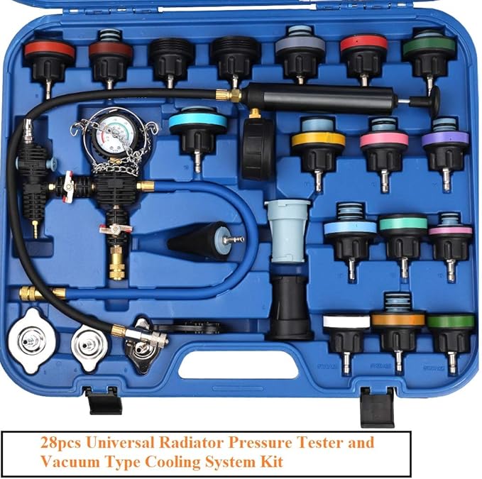 CALU LUKY 28 Pcs Universal Radiator Pressure Tester, Coolant Pressure Tester kit Vacuum Type Cooling System Tool Kit w/Carrying Case, Pressure Tester Kit,Cooling System Pressure Tester Kit