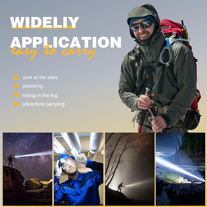 Rechargeable Tactical Flashlights High Lumens - 1500 Meters Long Beam Super Bright LED Magnetic Flashlight USB Zoomable 5Modes Small Long Beam Spotlight Flashlight for Hiking, Camping