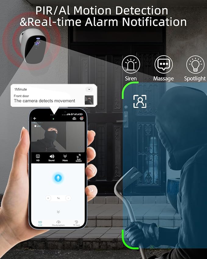 5G/2.4G Wifi Security Cameras Wireless Outdoor , 2K Battery Powered WiFi Cameras with AI Motion Detection Spotlight Siren,Color Night Vision, 2-Way Talk, Waterproof, Cloud/SD Storage, Works w/Alexa