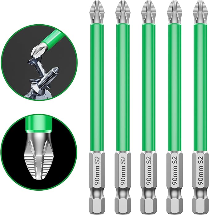 HUHAO 5Pcs High Magnetic Screwdriver Bit Set,S2 Alloy Steel Anti-Slip Drill Bit,1/4 Inch Hex Shank,Phillips Impact Screwdriver Bits Sets Waterproof Impact Batch Head for Electric Hand Tool,90mm