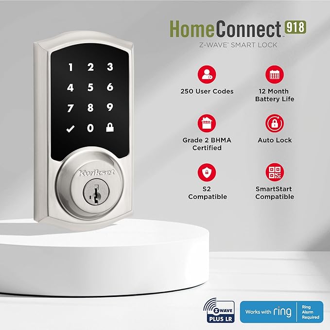 Kwikset HomeConnect 918 Traditional Z-Wave Long Range Enabled Touch Screen Lock Works with Ring Alarm, Samgsung SmartThings Hub Required, Sold Seperatedly in Venetian Bronze