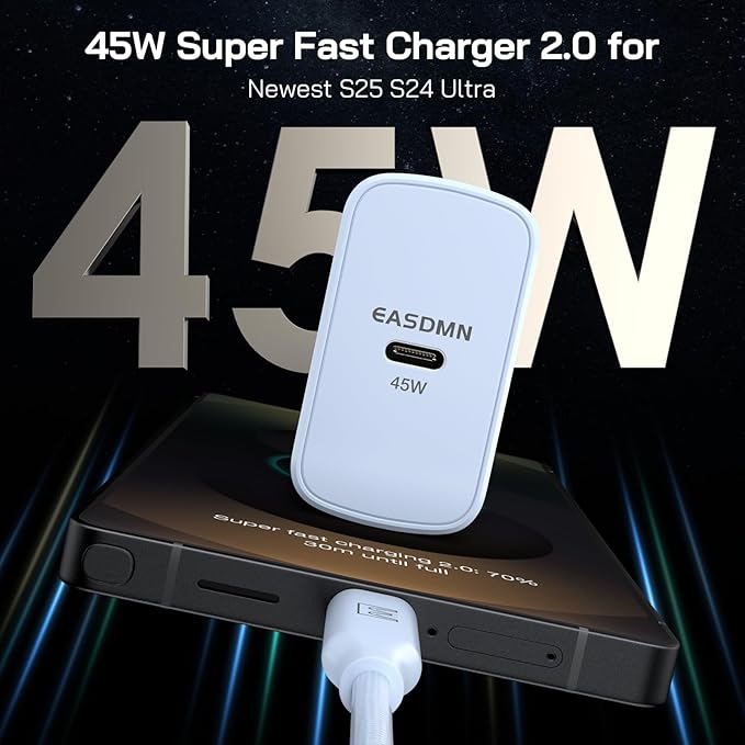 45W Super Fast Charger Type C, [2 Pack] 45 Watt USB-C Charger PD/PPS Wall Charging Block for Samsung Galaxy S25 Ultra/S24/S23 Ultra/S23+/S22 Ultra/S22+/S20 Ultra, Tab S8(Blue, with 2X 10ft Cable)